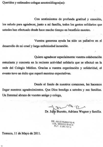 Carta de Agradecimiento del Dr. Julio Burotto